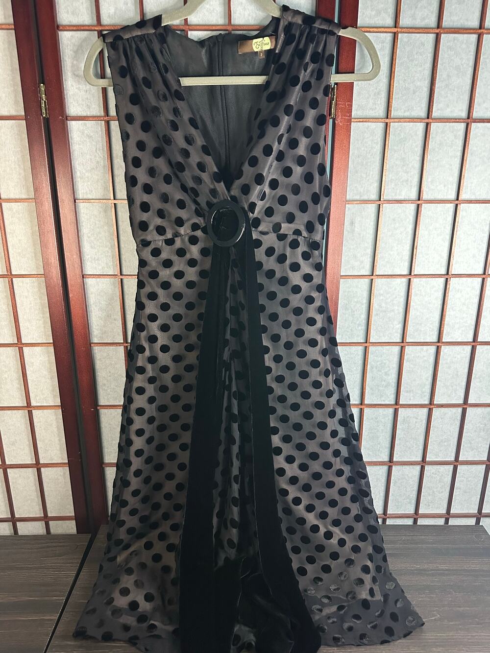 Anthropologie Eva Franco Black Velvet polka dot Women's formal dress size 2